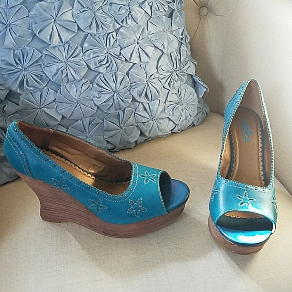 Turquoise wedge heels